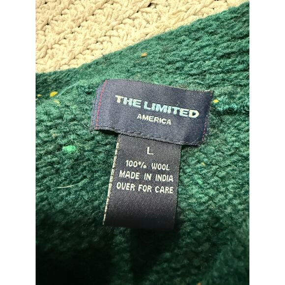 VTG The Limited America 100% Wool Cardigan Sweater Button Womens Sz Large Green - Picture 2 of 7